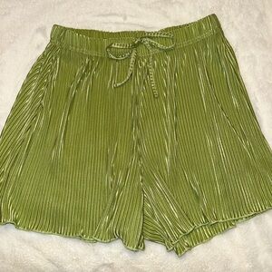 Green Pleated Shorts
